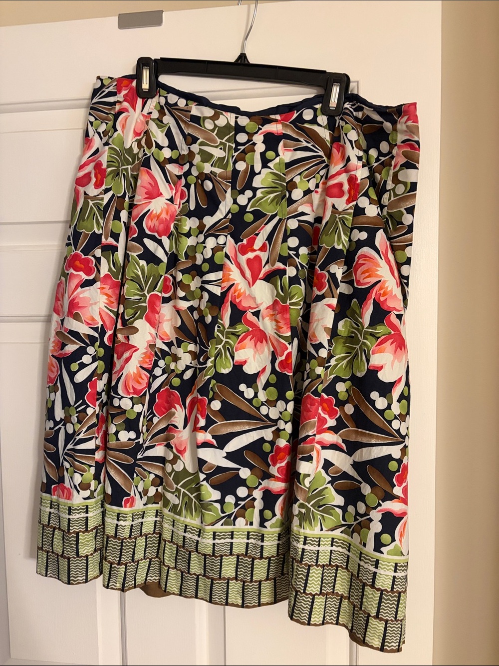 Talbots Navy Floral A‑Line Skirt with Pink Blooms
